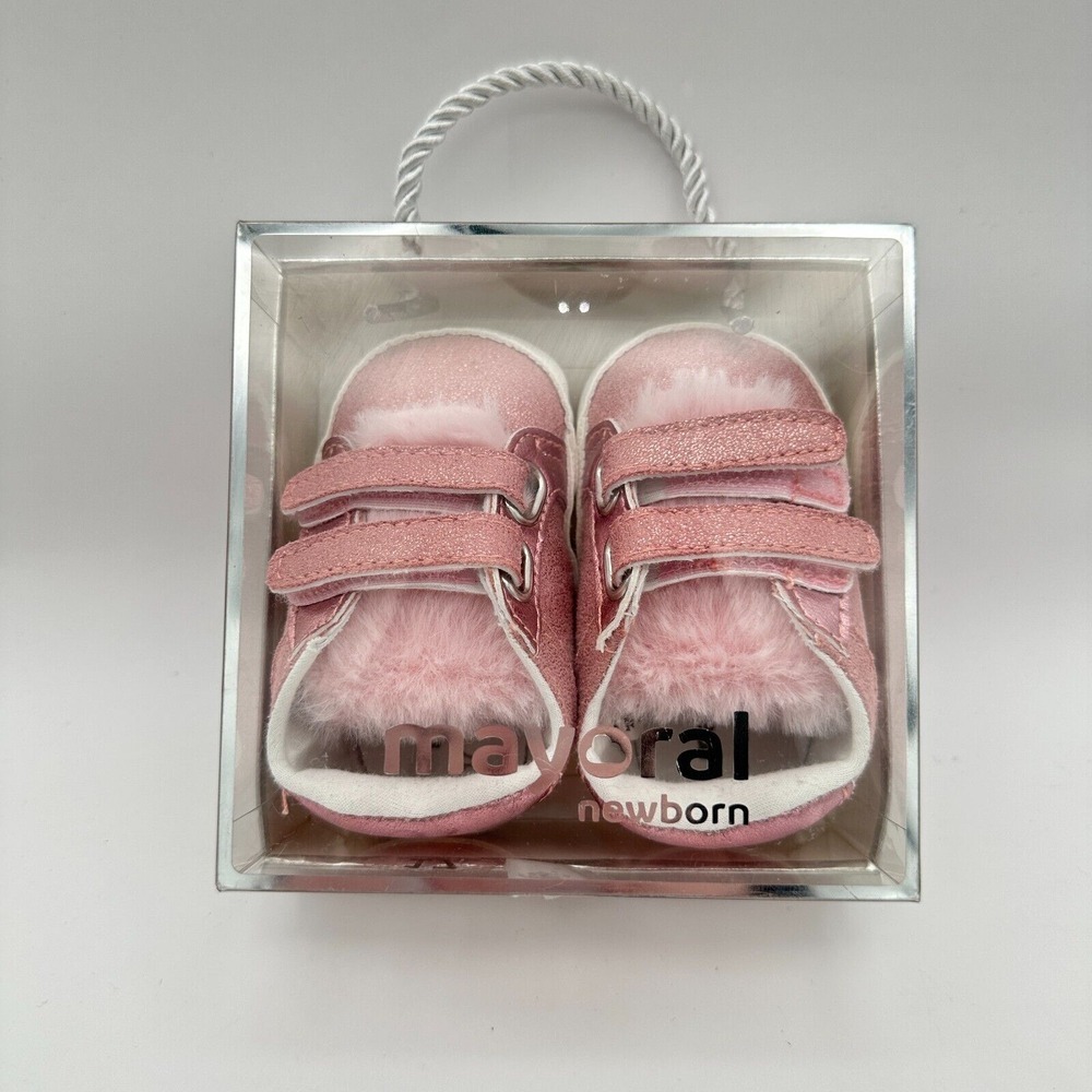 NEW Mayoral Pink Soft Furry Baby Girl Shoes Crib Sneakers Preppy Luxury Girly